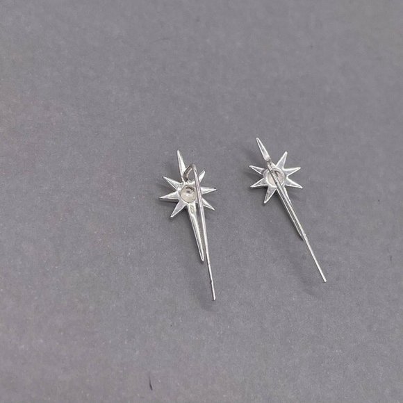 925 Sterling Silver Star Burst Climber Earrings - Picture 2 of 5